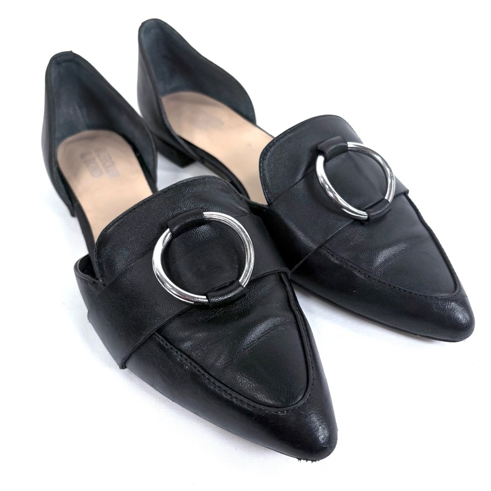 Bleecker & Bond Gloria Flats Black Leather Pointed Toe D'Orsay Ring Women 7M